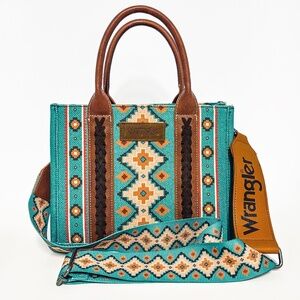 WRANGLER SOUTHWESTERN PRINT CANVAS MINI TOTE IN BLUE TURQUOISE